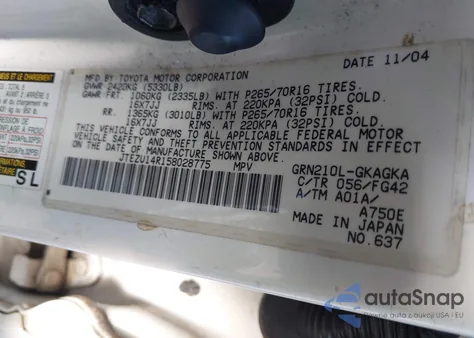 2005 Toyota 4Runner Sr5 V6 из США, поврежденный, VIN JTEZU14R158028775